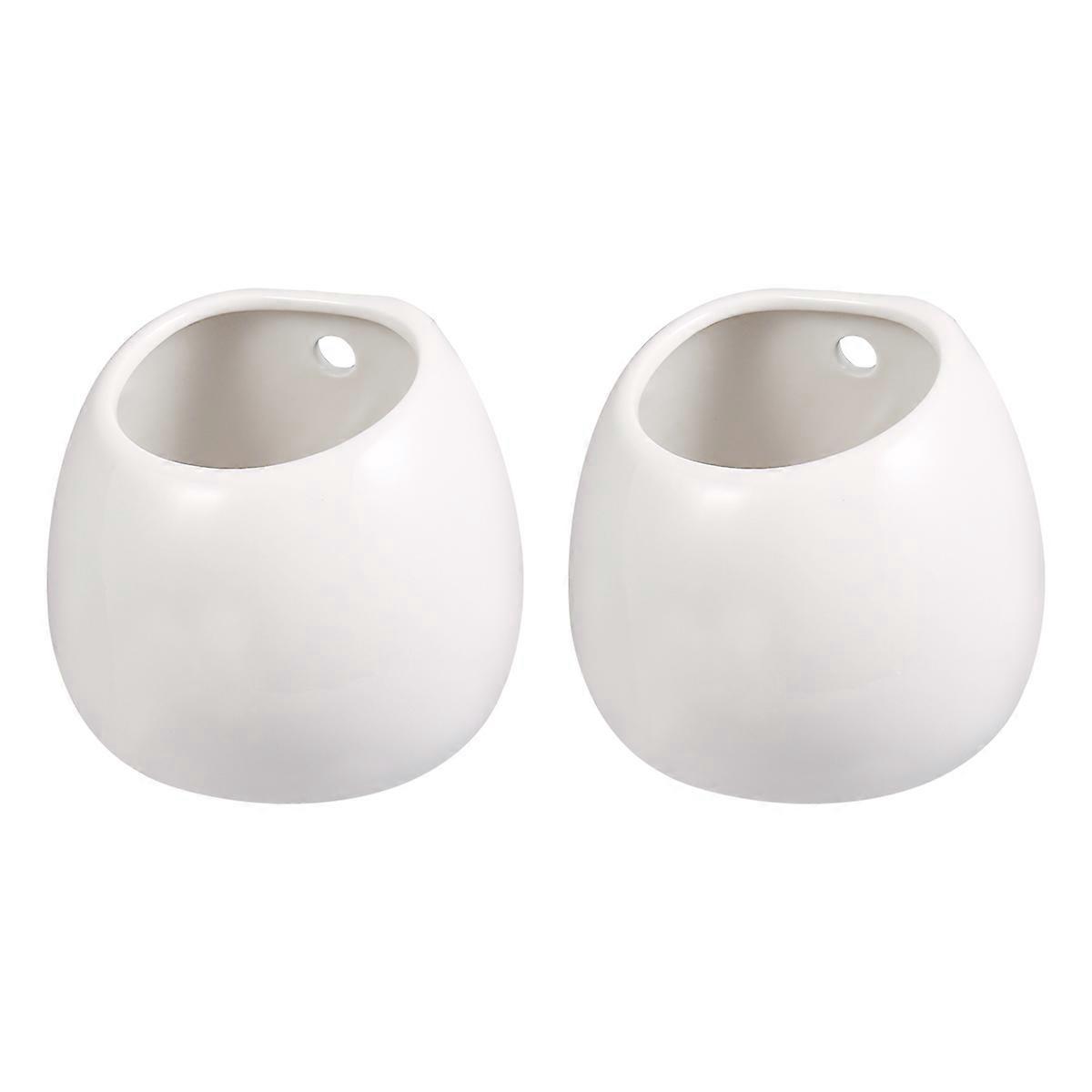 Winomo 2er-pack Hängepflanzgefäße Für Den Außenbereich, Runde Töpfe, Wandpflanzgefäße, Weiße Keramik, Sukkulentenpflanzgefäß, Blumentopfvase Ohne Loch (weiß)-10.00x10.00x8.50cm