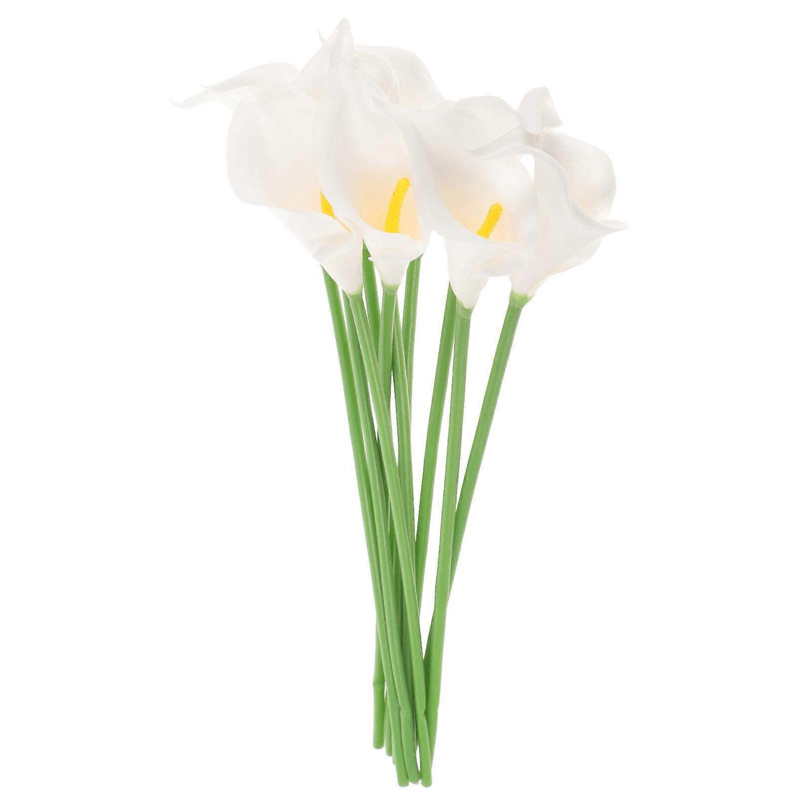 10 Elegante, Naturgetreue Künstliche Calla-lilien-blumensträuße Aus Pu-leder, Ideal Für Braut Und Hochzeit (weiß)-33.00x5.00x5.00cm