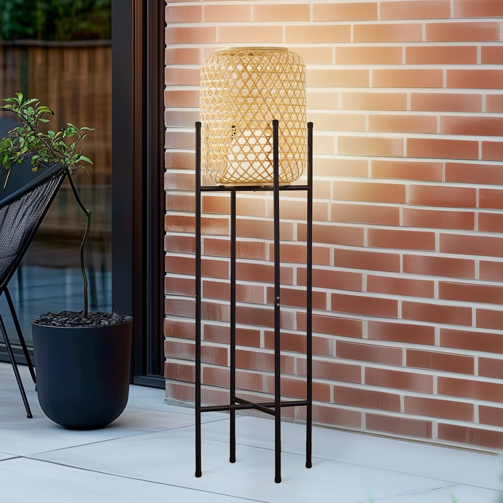 [neuwertig] B-ware Lucande Stehleuchte Standlampe Led Akku Adebi Bambus Schwarz Dimmfunktion Outdoo