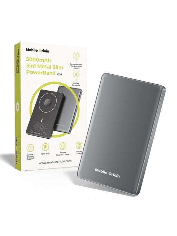Mobile Origin 5000mAh 3in1 Metal Slim PowerBank PB4 Powerbank (Akku) - Grau - 5000 mAh