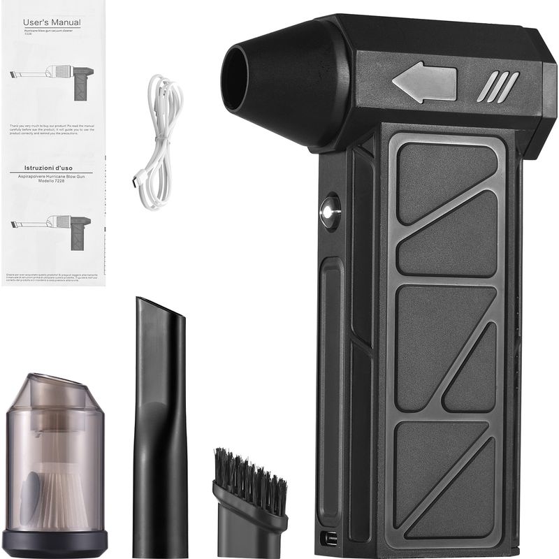 4-in-1 Akku-laubbläser, 160 W, 130.000 U/min, Schwarz, Kompakt Und Leicht Mit Led-licht Und 4000-mah-akku Zur Reinigung