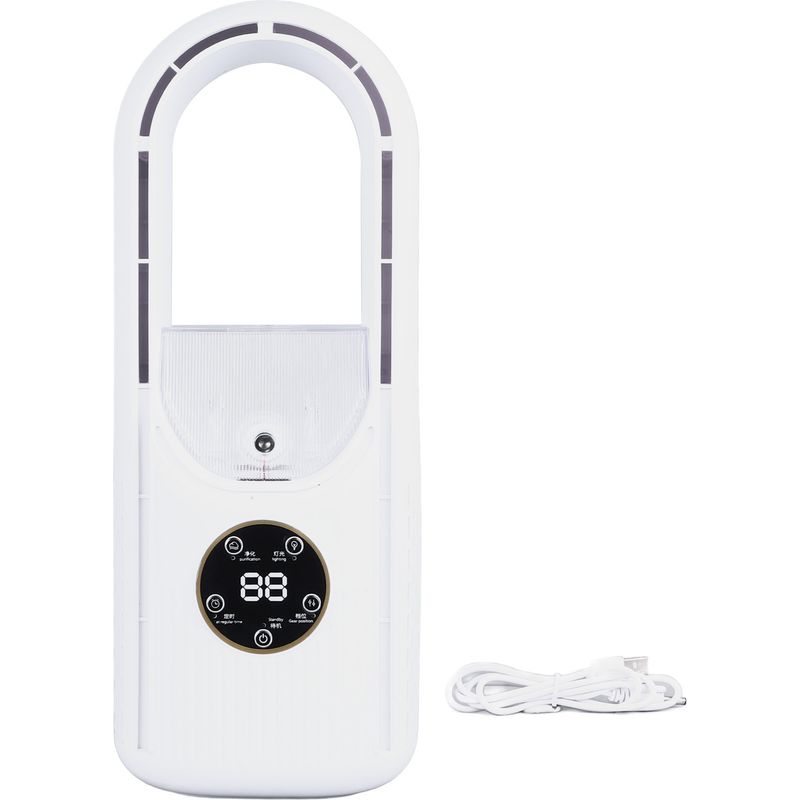 Usb-tischventilator Ohne Rotorblätter, 6 Geschwindigkeitsstufen, Nebelfunktion, Leiser Betrieb, 100-ml-wassertank, Kompaktes Design, Weißes Abs