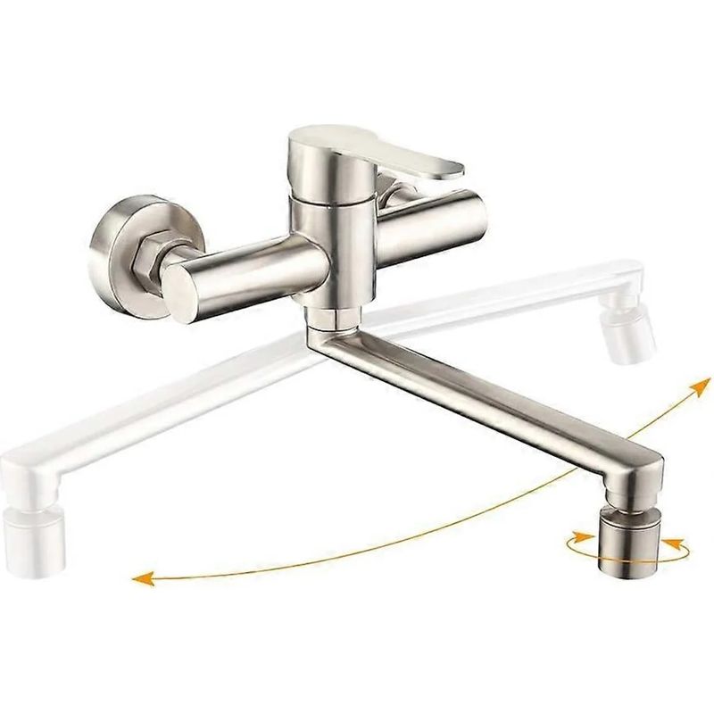 Homelody Wand-küchenarmatur Mit 2 Wasserstrahlen, 360°-drehung Und Gebürstetem Edelstahl Für Doppelspülen