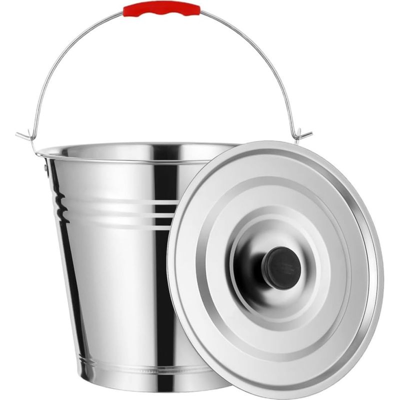 Kichouse 5l Edelstahl-eimer Mit Deckel - Langlebig Und Vielseitig Einsetzbar Für Hotels, Bars Usw.
