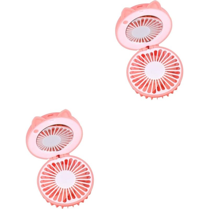 Büro 2stücke Ultra-silencieux Usb Ladeventilator Mit Make-up Spiegel Tragbarer Mini-fan