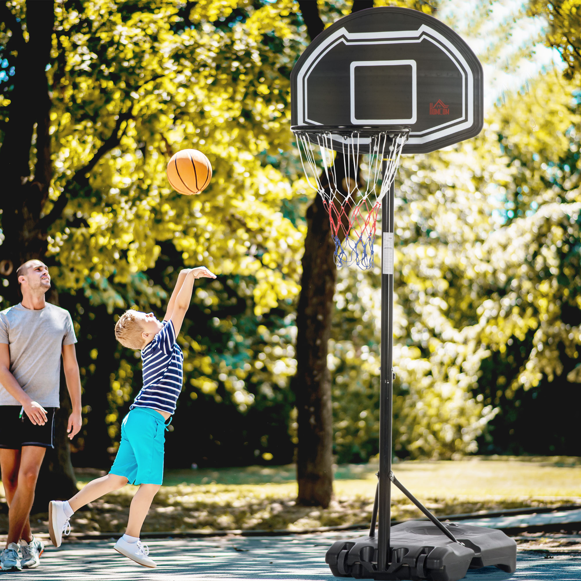 Outdoor-basketballkorb, Höhenverstellbar 160–210 Cm, Mit Rollen Und Nachfüllbarem Sockel, 76 X 48 X 254 Cm, Schwarz