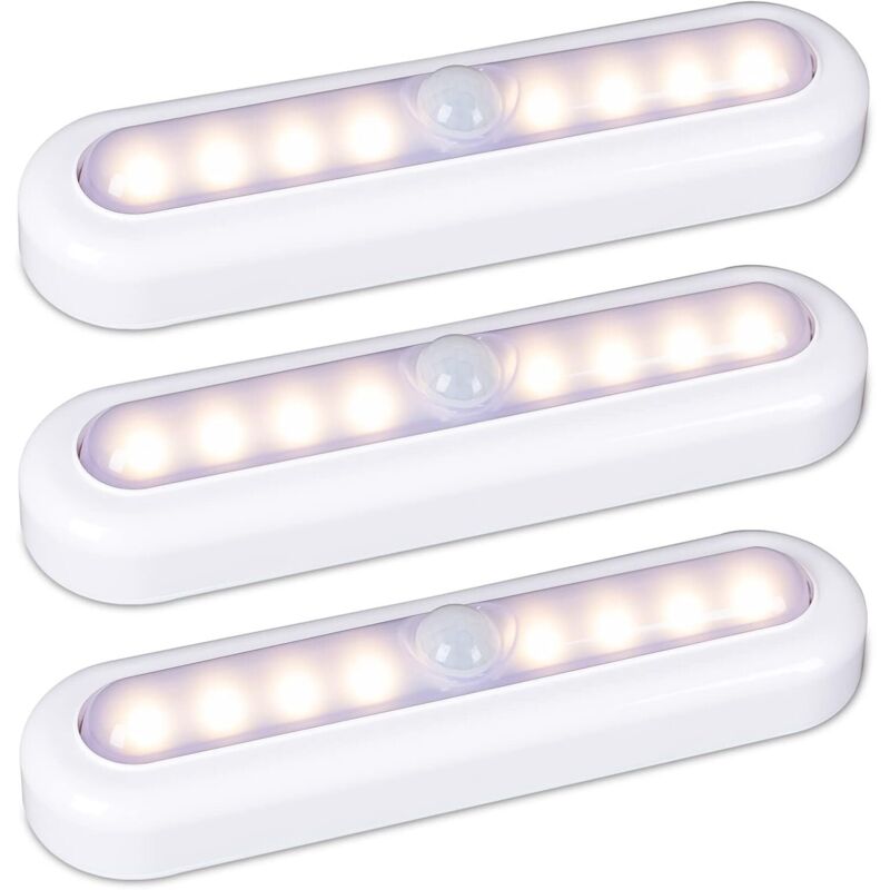 3er-set 18 Cm Led-leuchten Mit Bewegungsmelder Für Den Innenbereich, Selbstklebend, Batteriebetrieben, Kabellos, Warmweiß, Für Kleiderschrank, Treppenhaus, Abstellraum, Küche.
