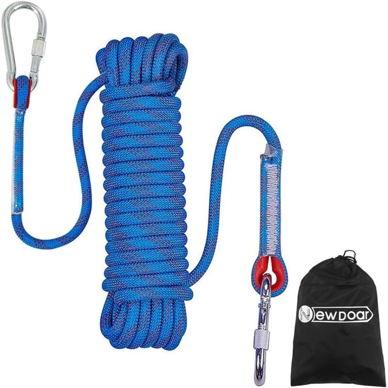 Kletterseil 15 M, 8 Mm, Hochfestes Zubehörseil Mit 2 Stahlhaken, Für Outdoor-rettungs-abseilseil Von Klippen Und Felsvorsprüngen, Sicherheits-flucht-schleppseil-ausrüstung (blau)