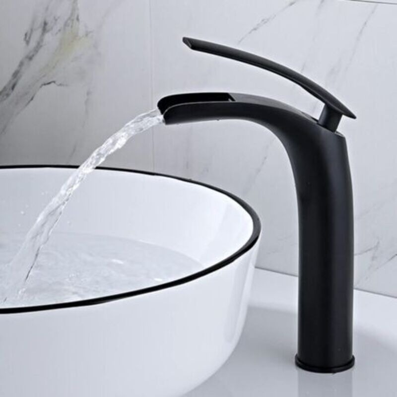 Rubinetto Für Waschbecken Und Wasserfall In Schwarz Sjqka, Rubinetto Für Waschbecken Und Wasserfall, Miscelatore Für Waschbecken Und Wasserfall Mit Ventil Aus Keramik, Maniglia Singola, Acqua Calda Un