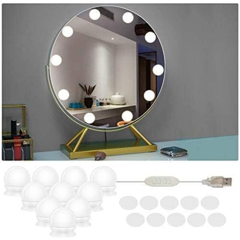 Led-schminkspiegelleuchte, 10 Dimmbare Glühbirnen, 3 Farben Und 10 Helligkeitsstufen, Hollywood-stil Für Schminktisch Und Badezimmer