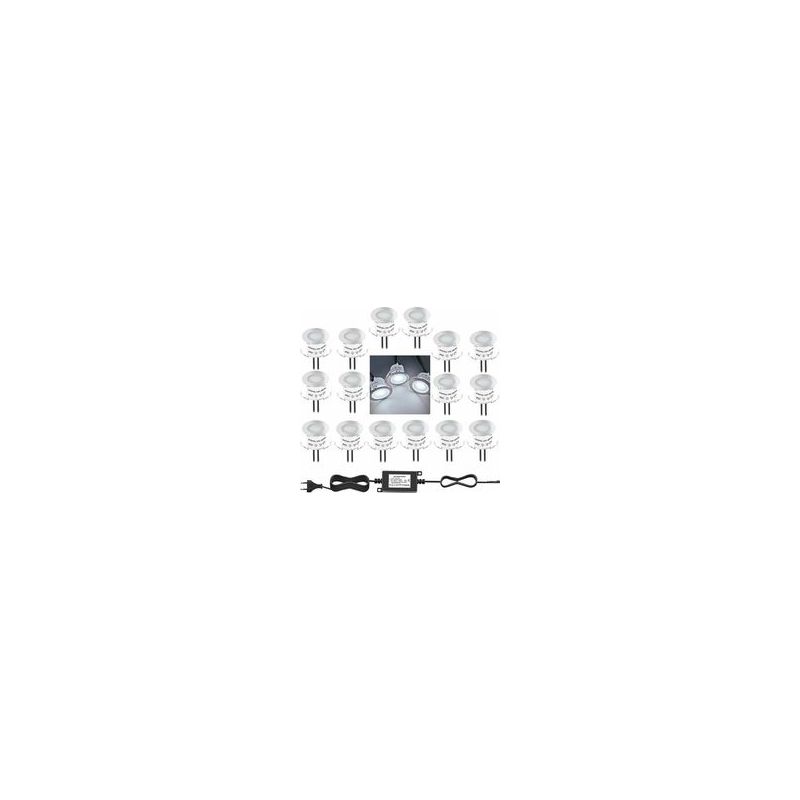 Set Mit 16 Mini-led-einbaustrahlern Für Den Außenbereich, Ip67 Wasserdicht, Tageslichtweiß 4500k, 32 Mm, 0,6 W Dc 12v, Für Holztreppen, Terrassen Und Pools