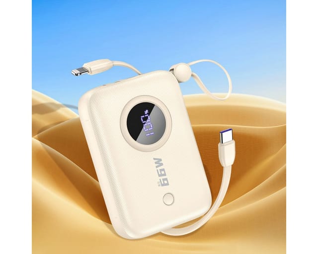 Dudao K14 10000mAh power bank with USB-C / Lightning cables - beige Powerbank (Akku) - Beige - 10000 mAh