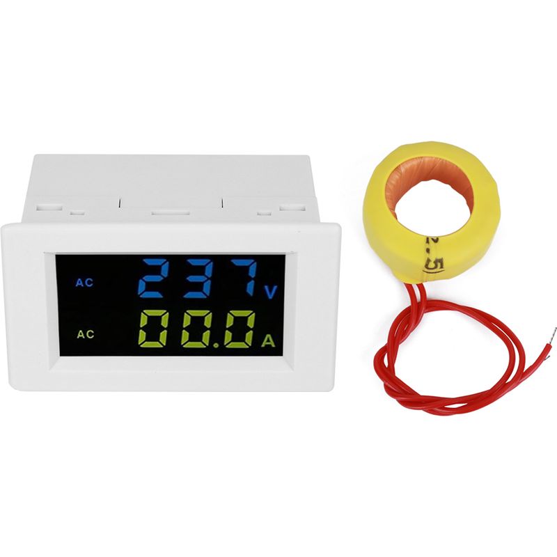 Digitales Wechselstrom-voltmeter Mit Doppelanzeige – Für Verteilerkästen Und Hausinstallationsschränke (80–500 V, 0–100 A, 0,5 % Genauigkeit) Mit Weißem Lcd-display