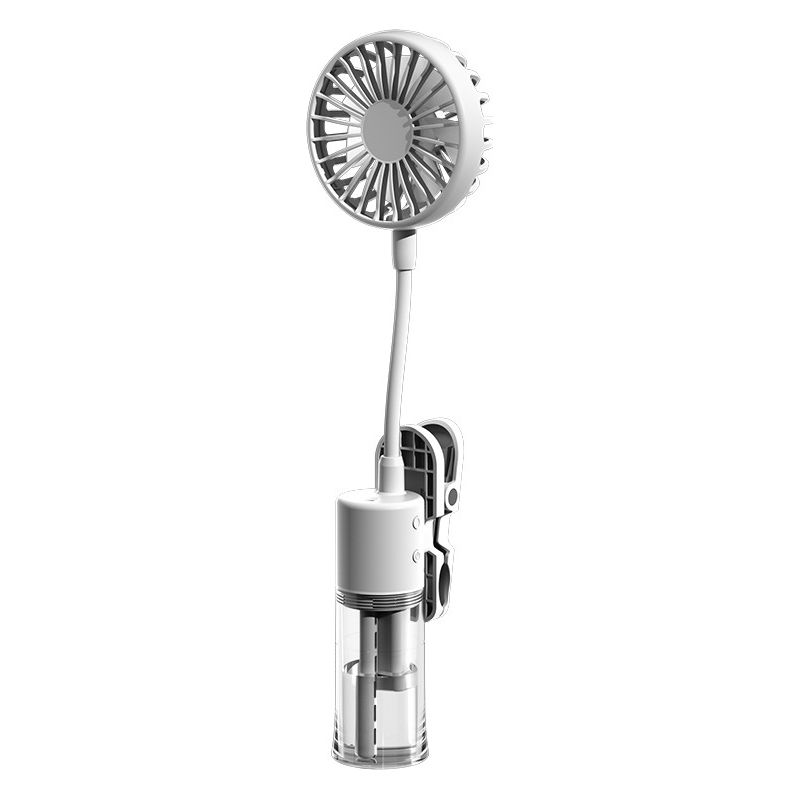 Kleiner, Tragbarer Sprühventilator Mit Wassersprühkühlungsfunktion, Integriertem Clip Und Vollständig Flexiblem Kopf, Der Mit Einem Wiederaufladbaren Akku Betrieben Wird.