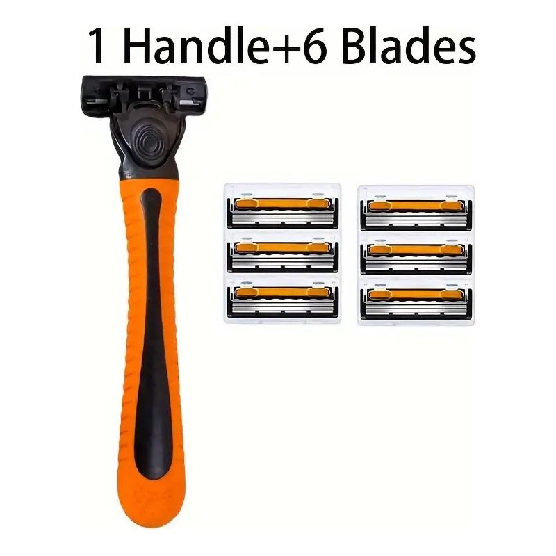 Elektrische Herrenrasierer - Dreifachklingen Für Manuelle Herrenrasierer - Kompatibel Mit Gillette Rasierern (1 Orangefarbener Griff Mit Schalter + 6 Orange/schwarze Klingen)
