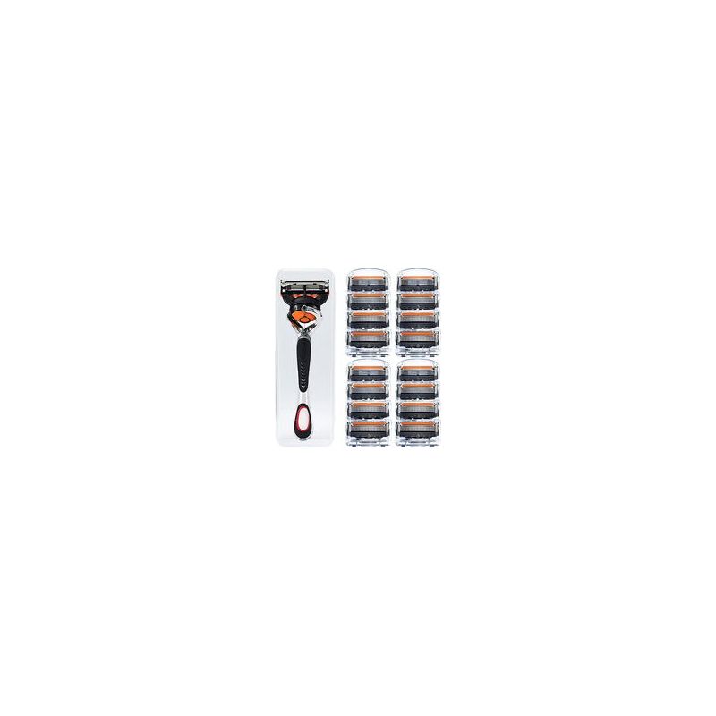 5-klingen-handrasierer – Klassischer Herrenrasierer Mit Schwenkbarem Kopf (1 Rasierergriff + 16 Orange Und Schwarze Klingen + Etui)