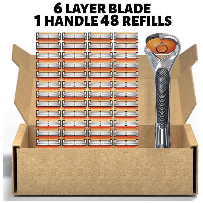 5-klingen-handrasierer – Klassischer Herrenrasierer Mit Schwenkbarem Kopf (1 Rasierergriff + 48 Orange Und Schwarze Klingen + Etui)