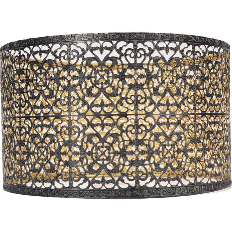Moderner Zylindrischer Lampenschirm Aus Metall Mit Schwarz-goldenem Durchbruchmuster – Kompatibel Mit E14/e27-leuchtmitteln Für Tisch-, Wand- Oder Deckenleuchten (25 Cm Durchmesser, 16 Cm Höhe) – 1 La