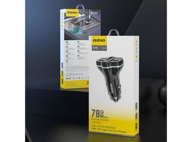 Dudao R78 78W Car Charger USB-C PD / 2xUSB-A QC - Black