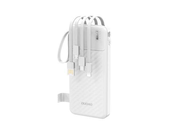 Dudao K11 10000mAh Powerbank with Built-in Cables - White Powerbank (Akku) - Weiß - 10000 mAh