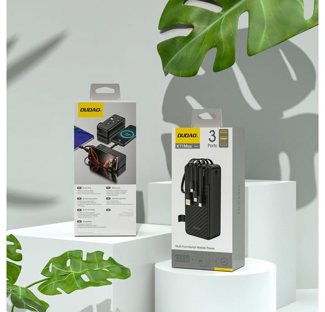 Dudao K11 Max Powerbank with Built-in Cables Powerbank (Akku) - schwarz - 30000 mAh