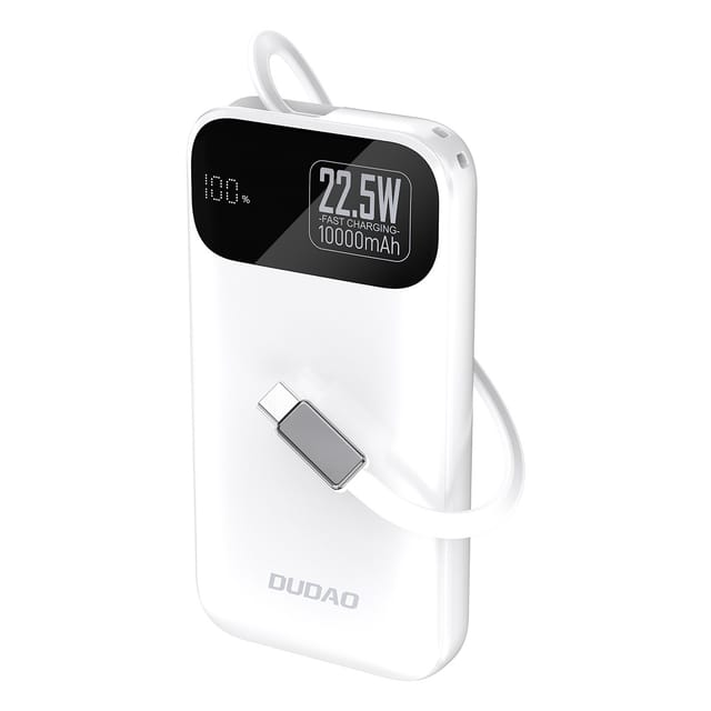 Dudao K31 10000 mAh 22.5W PD Powerbank with Built-in Cable - White Powerbank (Akku) - Weiß - 10000 mAh