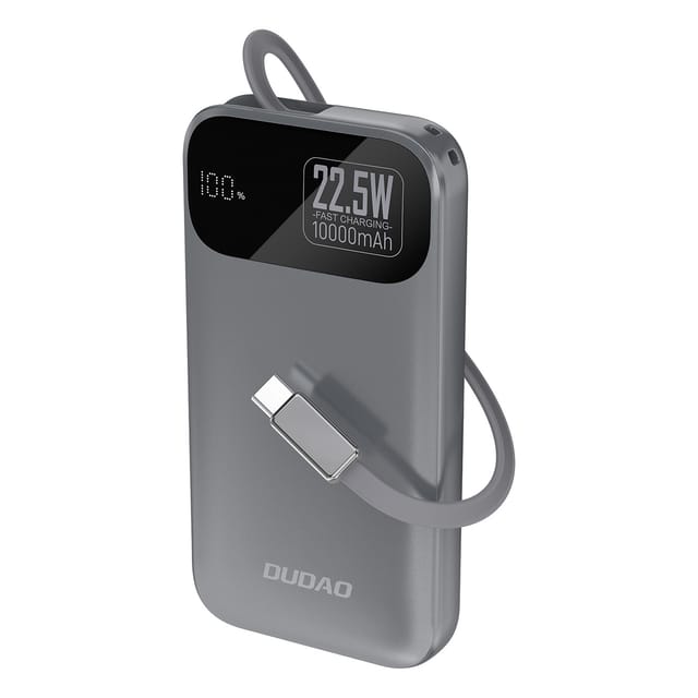 Dudao K31 10000 mAh 22.5W PD Powerbank with Built-in Cable - Gray Powerbank (Akku) - Grau - 10000 mAh