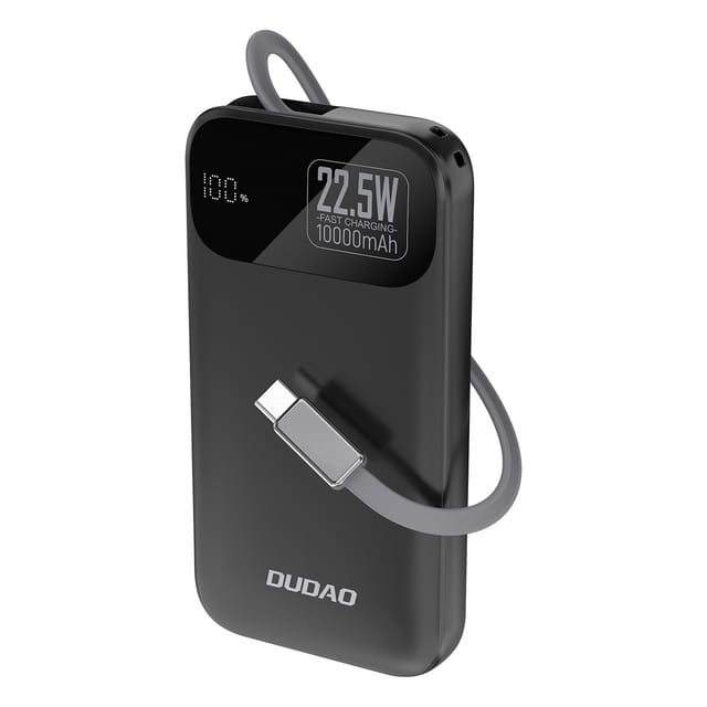 Dudao K31 10000 mAh 22.5W PD Powerbank with Built-in Cable - Black Powerbank (Akku) - schwarz - 10000 mAh