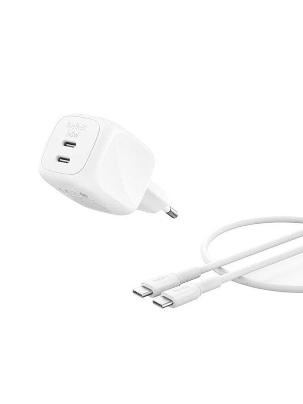 Belkin BoostCharge Pro power adapter - GaN - 2 x USB-C - 67 Watt - with USB-C cable (2m)