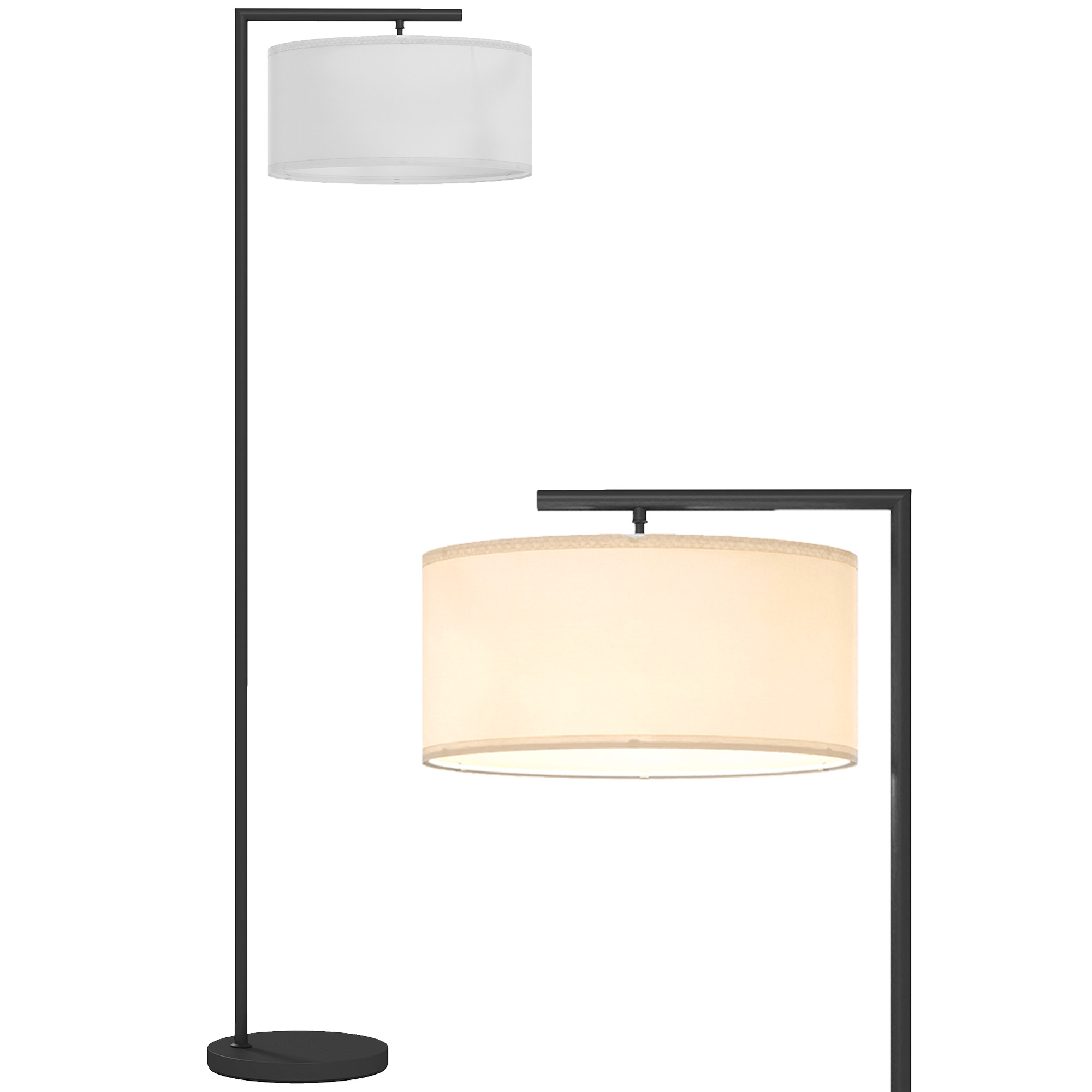 Stehlampe Mit Leinenstoffschirm, Stabilem Runden Fuß, 47 X 37 X 153 Cm, Schwarz-weiß