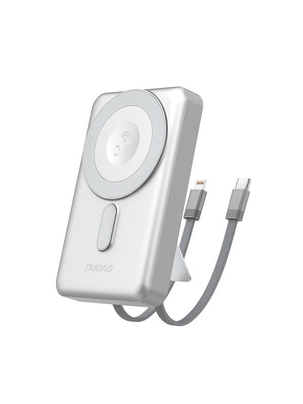 Dudao K29 10000mAh PD 20W MagSafe Powerbank with Metal Case Stand and Built-in USB-C/ Lightning Cables - Silver Powerbank (Akku) - silber - 10000 mAh