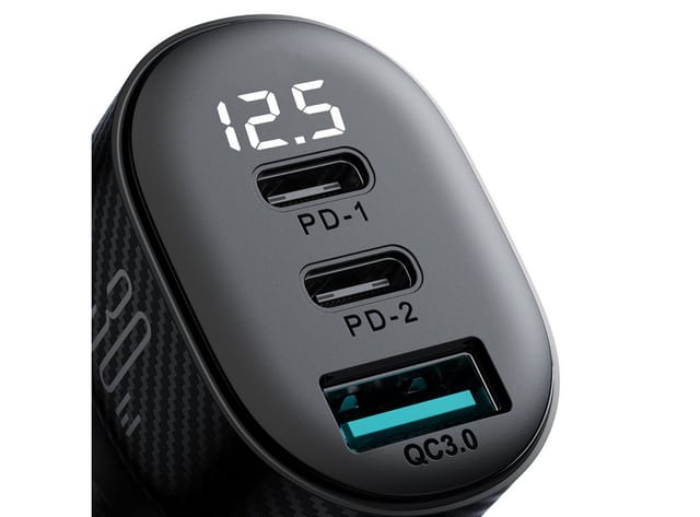 Joyroom JR-CCD04 30W 2x USB-C USB-A car charger with display - black
