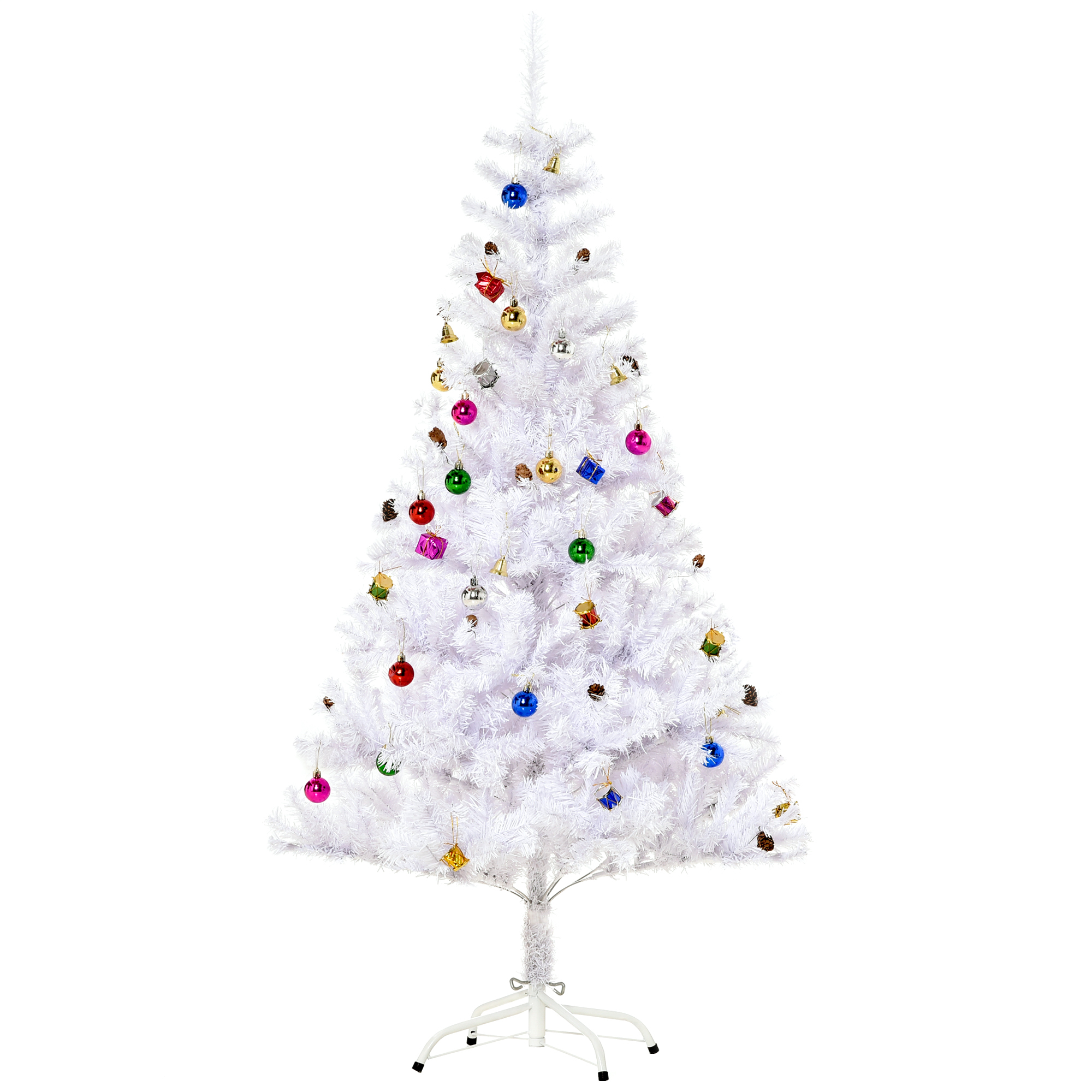 Künstlicher Weihnachtsbaum 150 Cm Künstlich Tannenbaum Mit Kugeln-glocken-trommeln-geschenkboxen-christbaum Mit 680 Spitzen-12 Tannenzapfen Weihnachtsdeko Inkl. Metallständer Für Drinnen