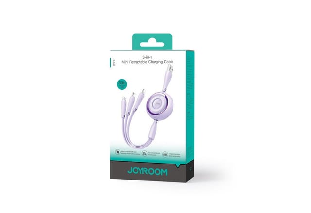 Joyroom Colorful Series S-A40 Cable Retractable 3in1 USB-A - USB-C / Lightning / Micro USB 1m - Purple