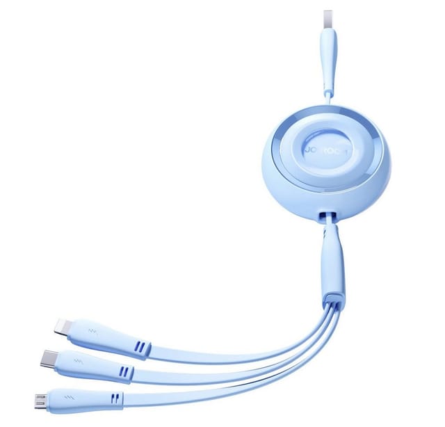 Joyroom Colorful Series S-A40 Cable Retractable 3in1 USB-A - USB-C / Lightning / Micro USB 1m - Blue