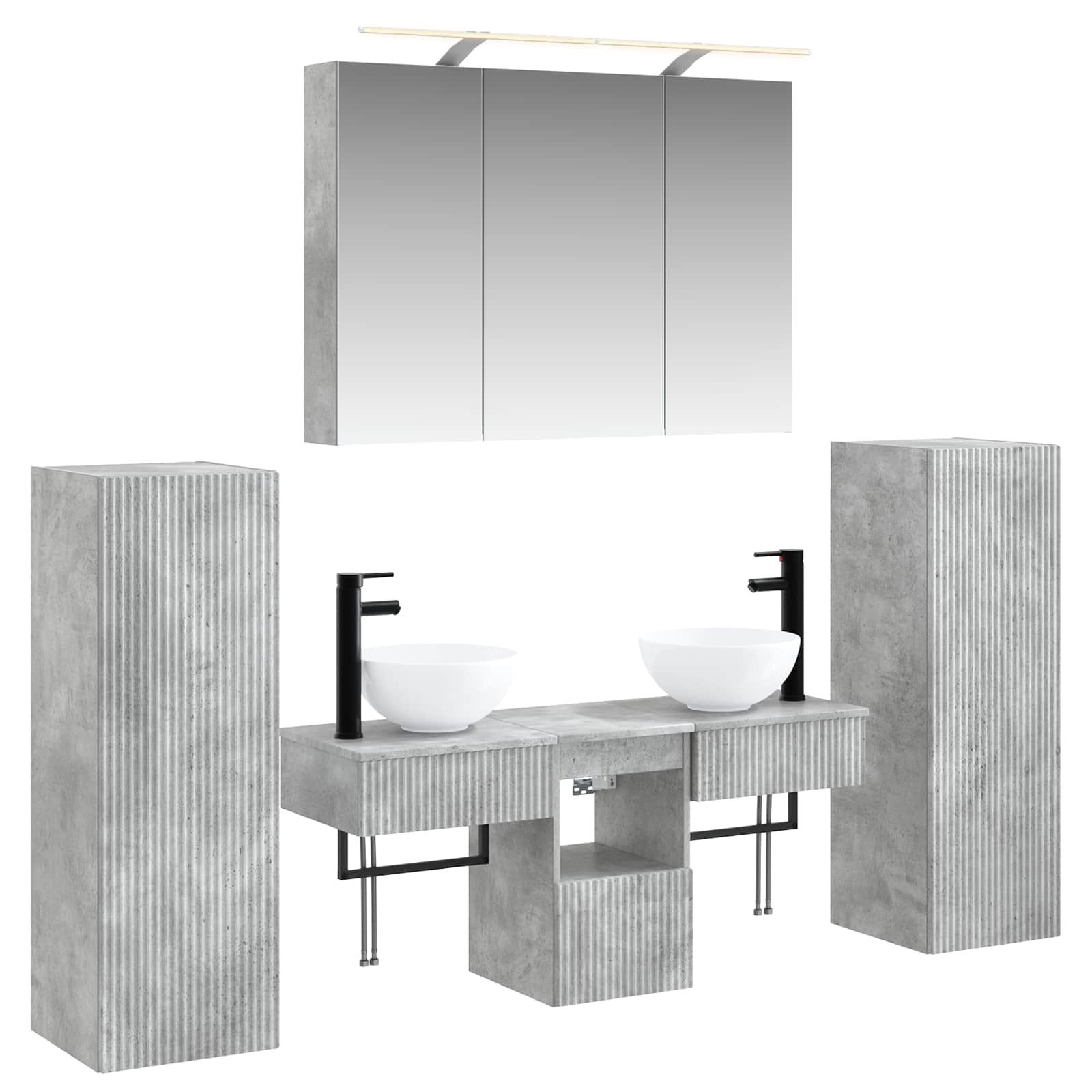 Badezimmermöbel-set 6 Stk. Betongrau Ingenieurholz Und Glas Vidaxl