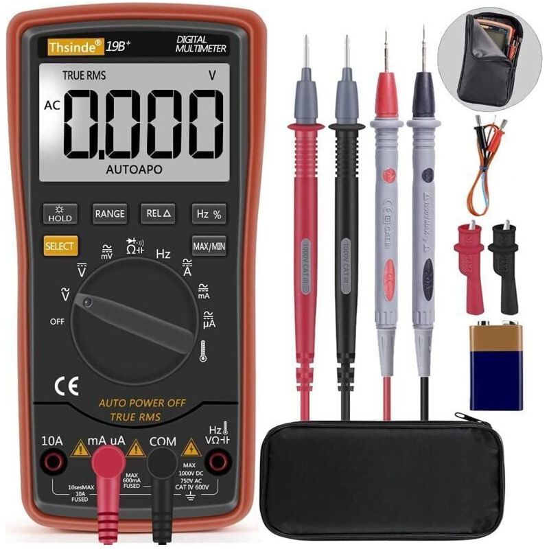 Automatisches Digitalmultimeter Mit Thermometer, Misst Wechsel- Und Gleichspannung, Strom, Widerstand, Kapazität, Frequenz Und Prüft Bauteile