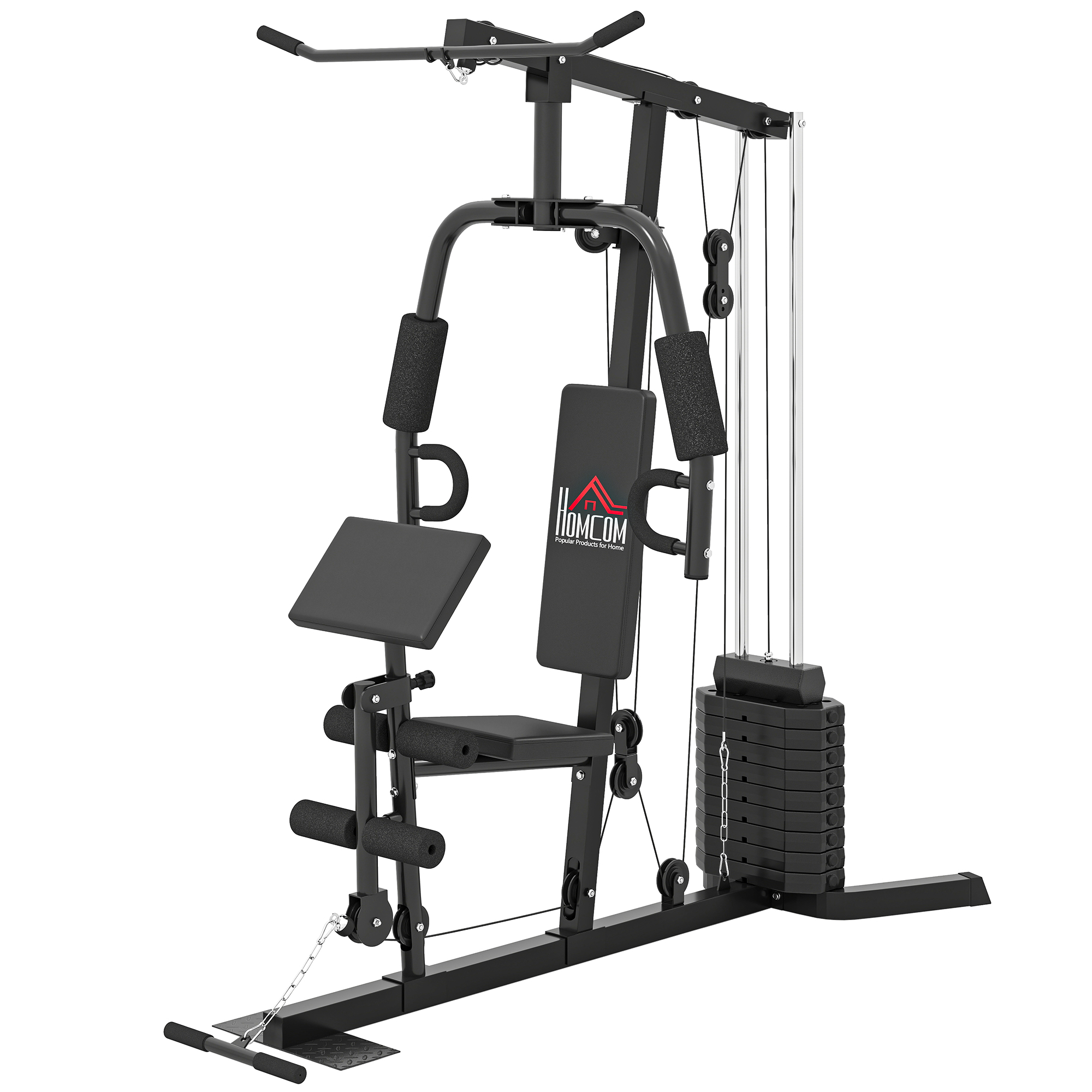 Krafttrainingsstation Mit 45 Kg Gewichtsstapel, 180 X 108 X 200 Cm, Schwarzer Stahl