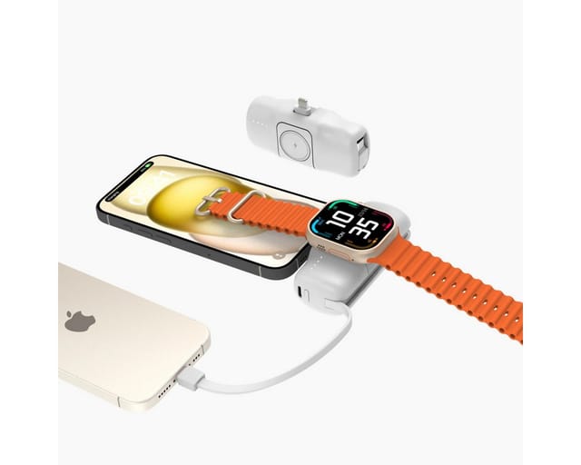 Wozinsky WF16-YLS 5000mAh 15W Lightning Mini Power Bank with Built-in USB-C Cable and Apple Watch Charger - White Powerbank (Akku) - Weiß - 5000 mAh
