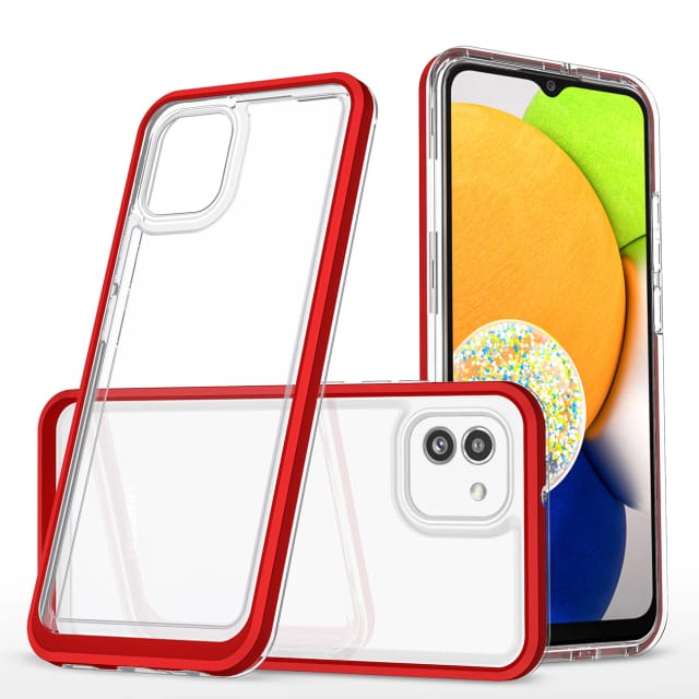 Hurtel Clear 3in1 Case for Samsung Galaxy A03 Silicone Cover with Frame Red