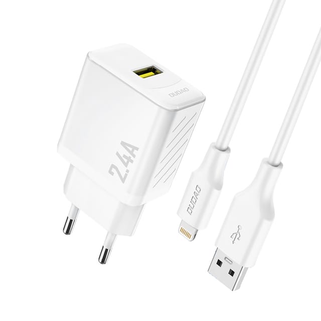 Dudao A23LEU 2.4A GaN EU USB-A wall charger with USB-A cable - Lightning - white