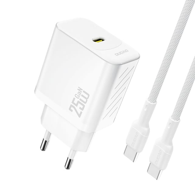 Dudao A27CEU PD 25W GaN SB-C AC Charger with USB-C Cable - White