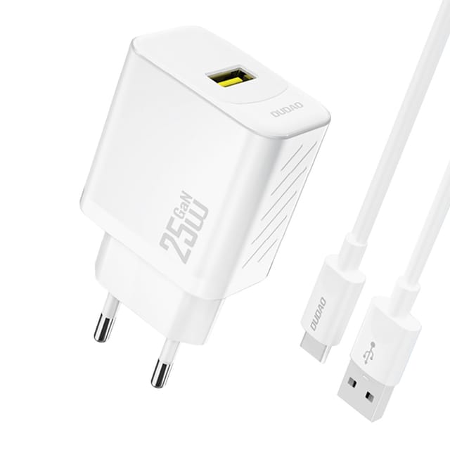 Dudao A27STEU 25W GaN USB-A wall charger with USB-A cable - USB-C - white