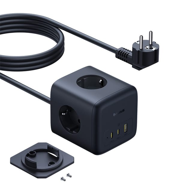 Baseus EnerFill FA11 67W Power Strip USB-A + USB-C Cube + 3 x EU Socket 1.5m - Black
