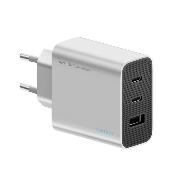 CUKTECH 65W GaN 2xUSB-C 1xUSB-A Wall Charger - Grey