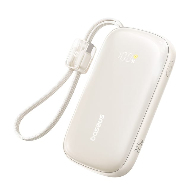 Baseus EnerFill FC21 Qpow 3 Ultra 10000mAh 22.5W Powerbank with attached cable lanyard - beige Powerbank (Akku) - Beige - 10000 mAh