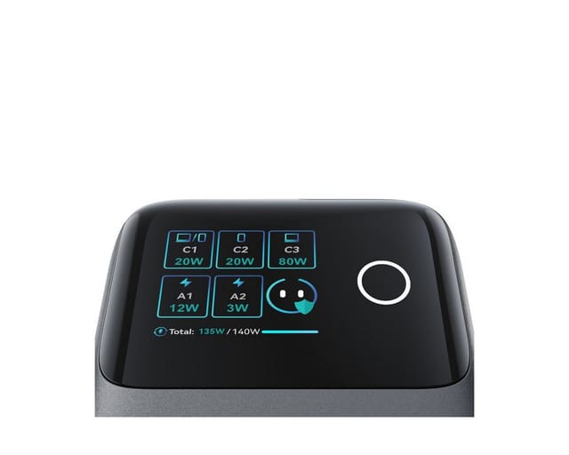 Joyroom Podix JR-TRD01 GaN 140W Desktop Charger with 5 Ports and Dual Retractable Cables - Gray