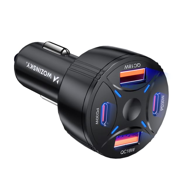 Wozinsky WLS-04 Car Charger 60W 2xUSB-C 2xUSB-A - Black