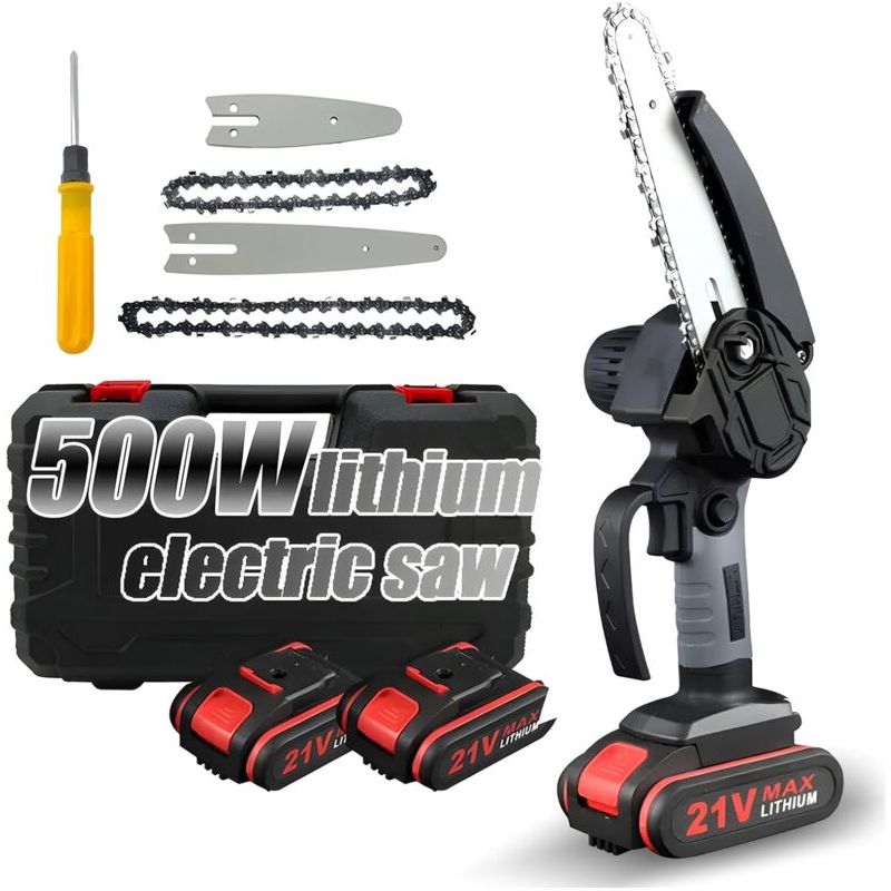 Mini-kettensäge (10cm/15cm), Tragbare Kettensäge Mit Sicherheitsverriegelung, 2 Ketten, 21v-akku, Kabellose Elektrische Kettensäge Zum Schneiden Von Ästen Und Holz.