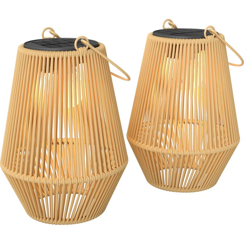 Set Mit 2 Solar-gartenlaternen Aus Rattan Mit Automatischer Ein-/ausschaltfunktion, Schutzart Ip44, Braun